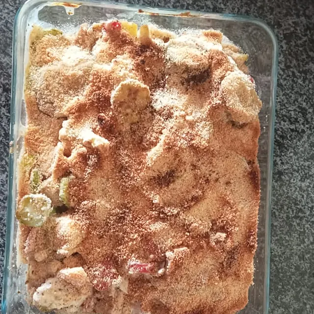 A tray bake dessert in a glass dish